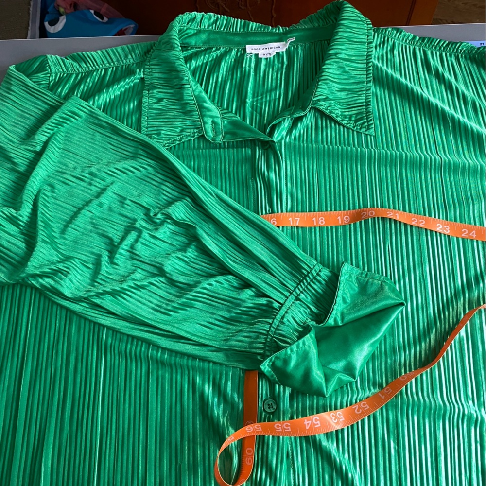 GOOD AMERICAN Always Fits Plisse Shirt Green Size 5/6 XXL - Picture 5 of 8